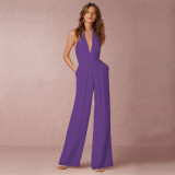 Women Sexy Sleeveless Halter Neck Loose Jumpsuit