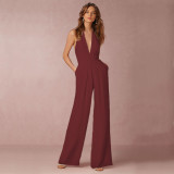 Women Sexy Sleeveless Halter Neck Loose Jumpsuit