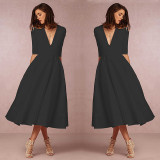 Women Sexy V-Neck Half-Sleeve Dress