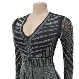 Women Solid V Neck Beaded Long Sleeve Jumpsuit