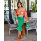Women Solid Knotted Slit Stretch Pleated Skirt