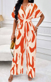 Women Print Bat Sleeves Wide Leg Jumpsuit