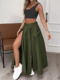 Summer Women's Sleeveless Solid Color Slit Two-Piece Skirt Set
