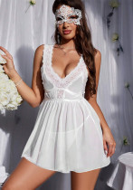 Sexy See Through Lace Mesh Patchwork Strap Low Cut Nightdress Sexy See Through Lace Mesh Patchwork Strap Low Cut Nightdress