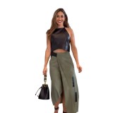 Women's Fashionable Sleeveless Halter Neck Cropped Top Irregular Skirt Two Pieces Set