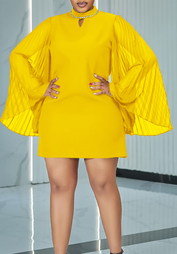 Chic Fashion Bell Bottom Pleated Sleeve Loose African Dress