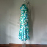 Summer Multicolor Printed Slash Shoulder Fishtail Strap Dress