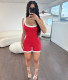 Women's Spring Fashionable Contrast Color Ribbed Tight Fitting Romper Low Back One-Piece Casual Shorts