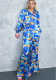 Women's Fashion Printed Puff Long Sleeve Shirt Wide Leg Pants Two-Piece Set