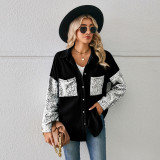Women Loose Leopard Patchwork Denim Long Sleeve Shirt