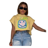 Women Summer Printed Short Sleeve Hooded T-Shirt