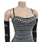 Women Beaded Sexy Gloves Maxi Dress