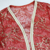 Women Arabian muslim dress Spring sequined web robe two-piece set