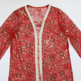 Women Arabian muslim dress Spring sequined web robe two-piece set