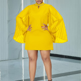 Chic Fashion Bell Bottom Pleated Sleeve Loose African Dress