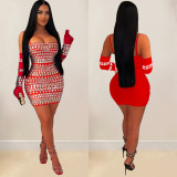 Women Beaded Sexy Gloves Maxi Dress