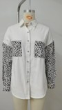 Women Loose Leopard Patchwork Denim Long Sleeve Shirt