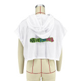 Women Summer Printed Short Sleeve Hooded T-Shirt