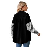 Women Loose Leopard Patchwork Denim Long Sleeve Shirt