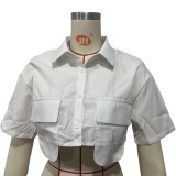 Spring Summer Women's Short Sleeve Solid Color Short Sleeve Crop Shirt