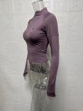Women Half Turtle Collar Zip Long Sleeve Basic T-Shirt