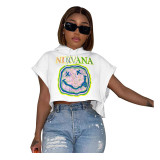 Women Summer Printed Short Sleeve Hooded T-Shirt