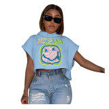 Women Summer Printed Short Sleeve Hooded T-Shirt