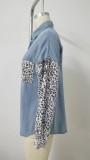 Women Loose Leopard Patchwork Denim Long Sleeve Shirt
