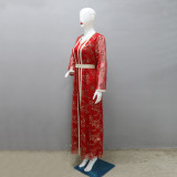 Women Arabian muslim dress Spring sequined web robe two-piece set