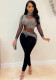 Women Sexy Mesh See-Through Beaded Long Sleeve Jumpsuit