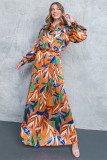 Fashionable Printed Long-Sleeved Top And Pleated Skirt Two-Piece Set
