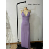 Summer Women V-Neck Slit Backless Elegant Dress