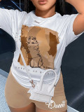 Women printed T-shirt and shorts two-piece set