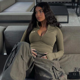 Women Half Turtle Collar Zip Long Sleeve Basic T-Shirt
