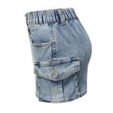 Women's Summer Retro Stretch Tight Fitting Cargo Pocket Denim Skirt