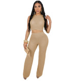 Women's Casual Hollow Knitting Sleeveless Two Piece Pants Set