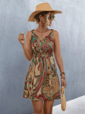 Spring Women's Printed V-Neck Sleeveless Casual Dress