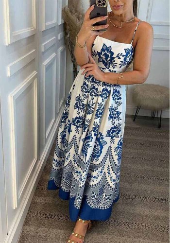 Spring And Summer Strap Ethnic Style Print Dress