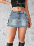 Women's Summer Retro Stretch Tight Fitting Cargo Pocket Denim Skirt