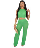 Women's Casual Hollow Knitting Sleeveless Two Piece Pants Set