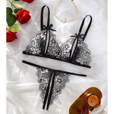 Sexy Women's Lingerie Flower Embroidered Mesh See-Through Sexy Bra Underwear Bra Set