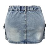Women's Summer Retro Stretch Tight Fitting Cargo Pocket Denim Skirt