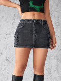 Women's Summer Retro Stretch Tight Fitting Cargo Pocket Denim Skirt