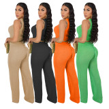 Women's Casual Hollow Knitting Sleeveless Two Piece Pants Set