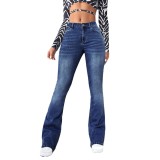 Spring And Summer Washed Women's Slim Fit Chic Bootcut Denim Pants