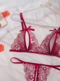 Sexy Women's Lingerie Flower Embroidered Mesh See-Through Sexy Bra Underwear Bra Set