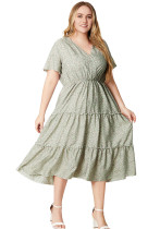 Plus Size Women's Summer V-Neck Short Sleeve Floral Casual Dress