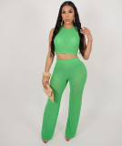 Women's Casual Hollow Knitting Sleeveless Two Piece Pants Set