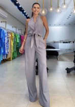 Women's Fashion Chic Sleeveless Hollow Shirt High Waisted Wide Leg Pants Two Piece Set Women's Fashion Chic Sleeveless Hollow Shirt High Waisted Wide Leg Pants Two Piece Set