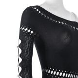 Sexy Hollow Seamless Knitting Jacquard One-Piece High Stretch Jumpsuit